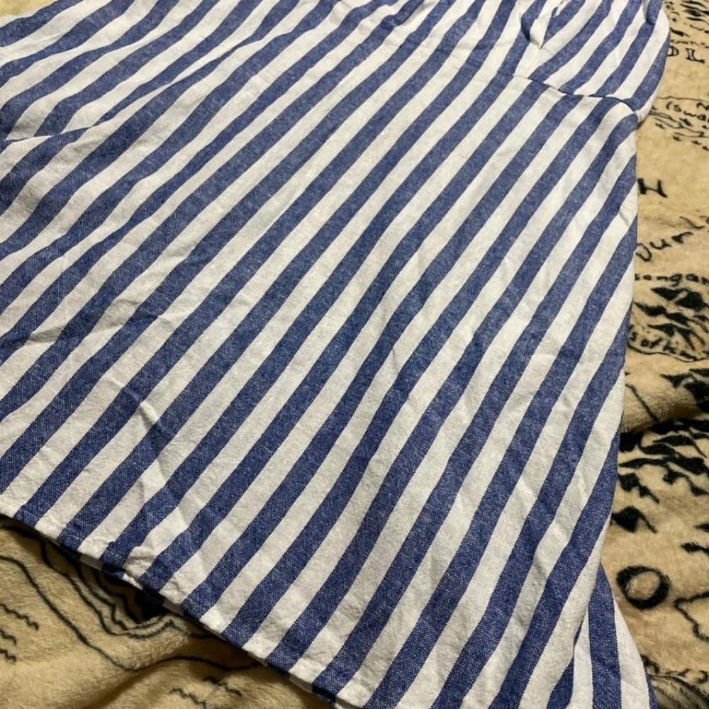 Old Navy Size Medium Blue And White Striped Dress Linen Blend Back Smocking - Picture 6 of 11